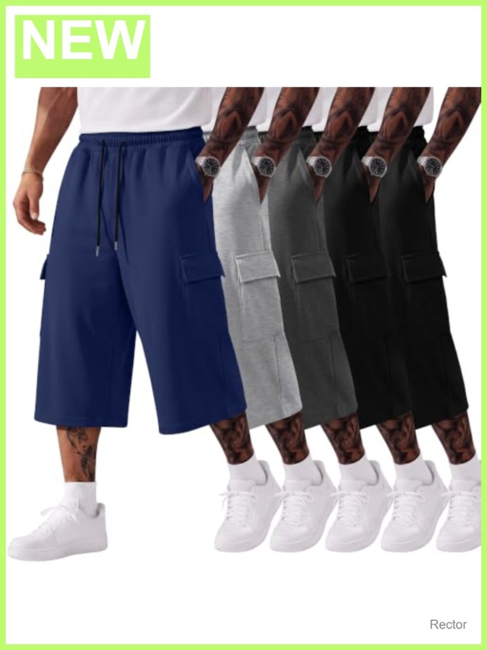 5 Pack Men's Big Tall Capri Cargo Pants Athletic Drawstring 95% Polyester 5%